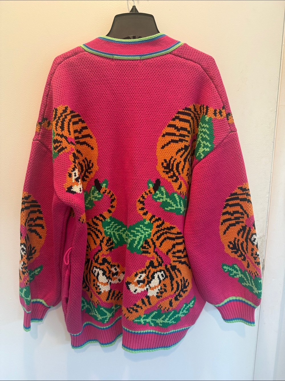 Boden Hot Pink Tiger-Print Knit Cardigan with Green & Orange Accents - Picture 5 of 5